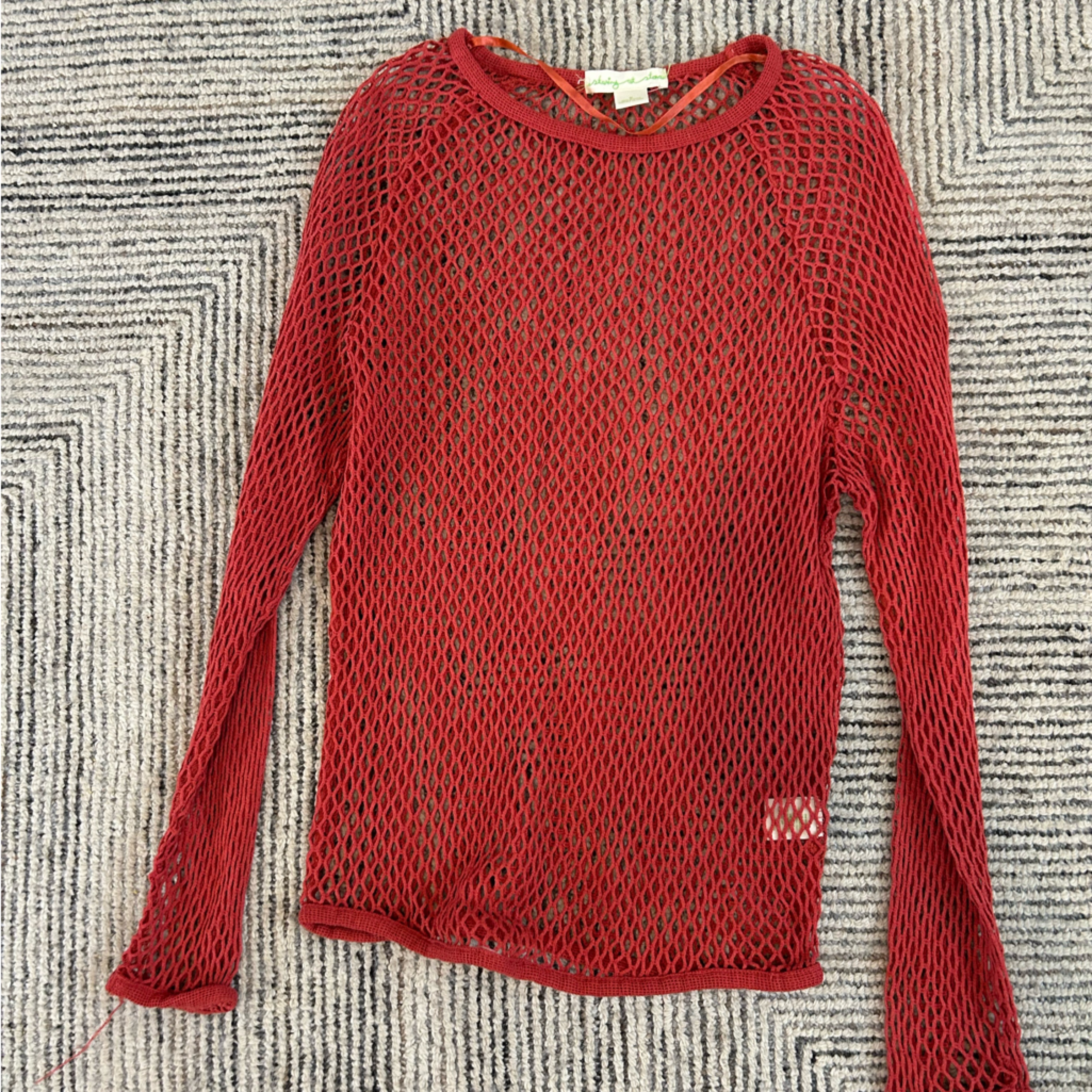Anthropologie Staring At Stars Open Weave Mesh Long Sleeve Top Medium Crochet